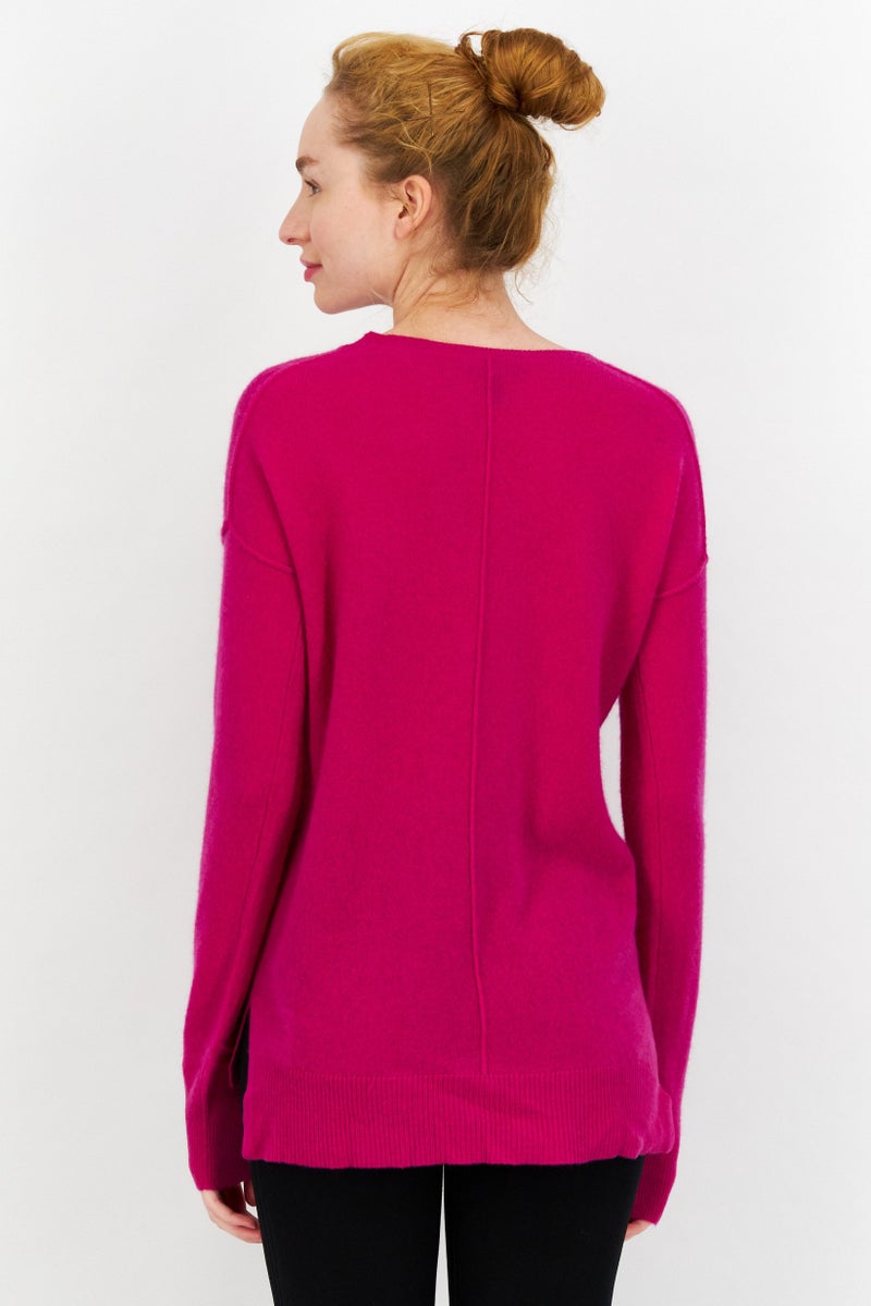 Aqua Women Knitted Long Sleeve Sweater, Magenta - Image 4